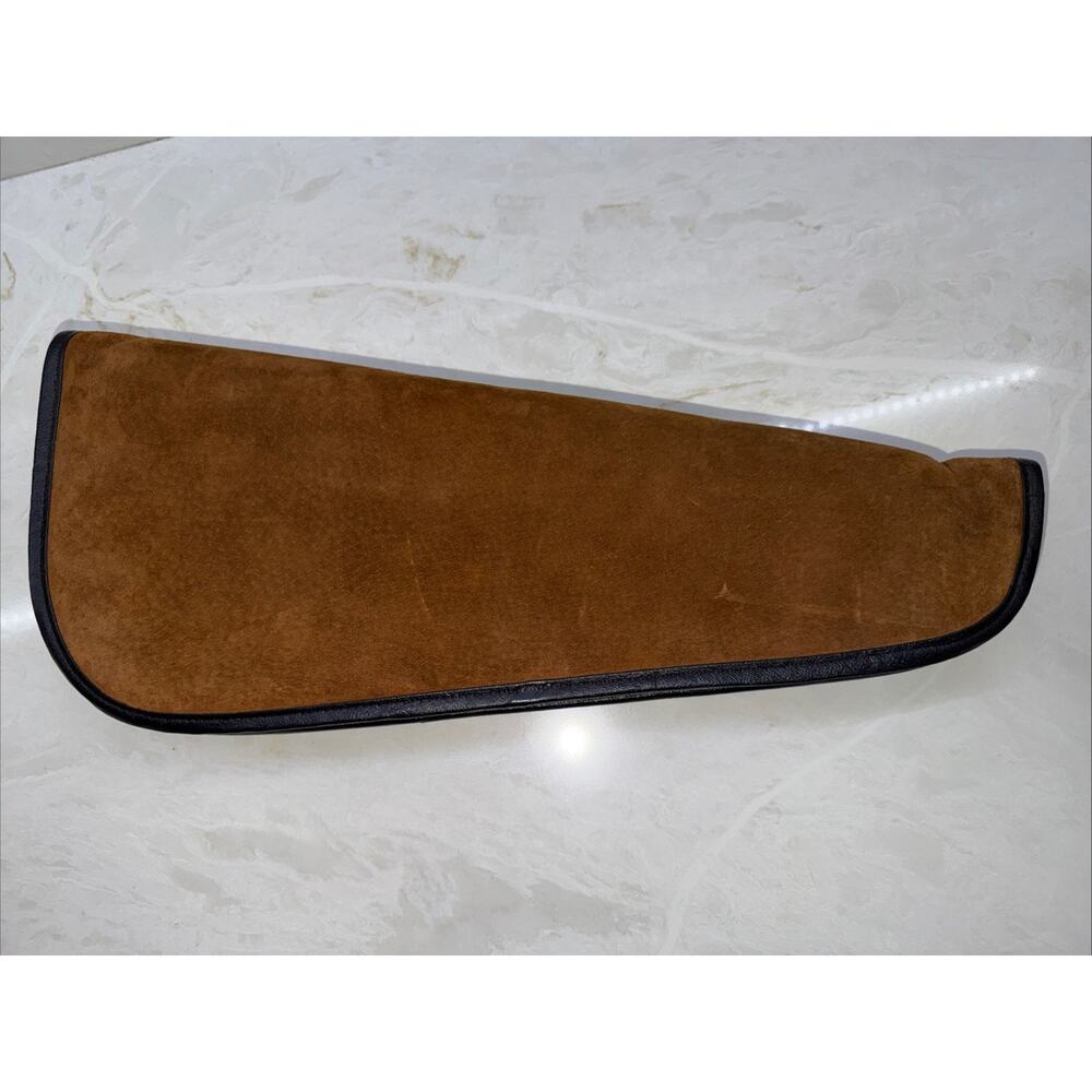 Vintage 1970s 17” Suede Leather Gun Carrying Case Fleece Pistol Revolver Zipper